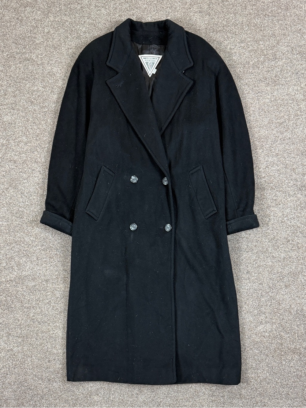 Vintage Marvin Richards Black Double Breasted Long Coat Women’s XL Drop Shoulder
